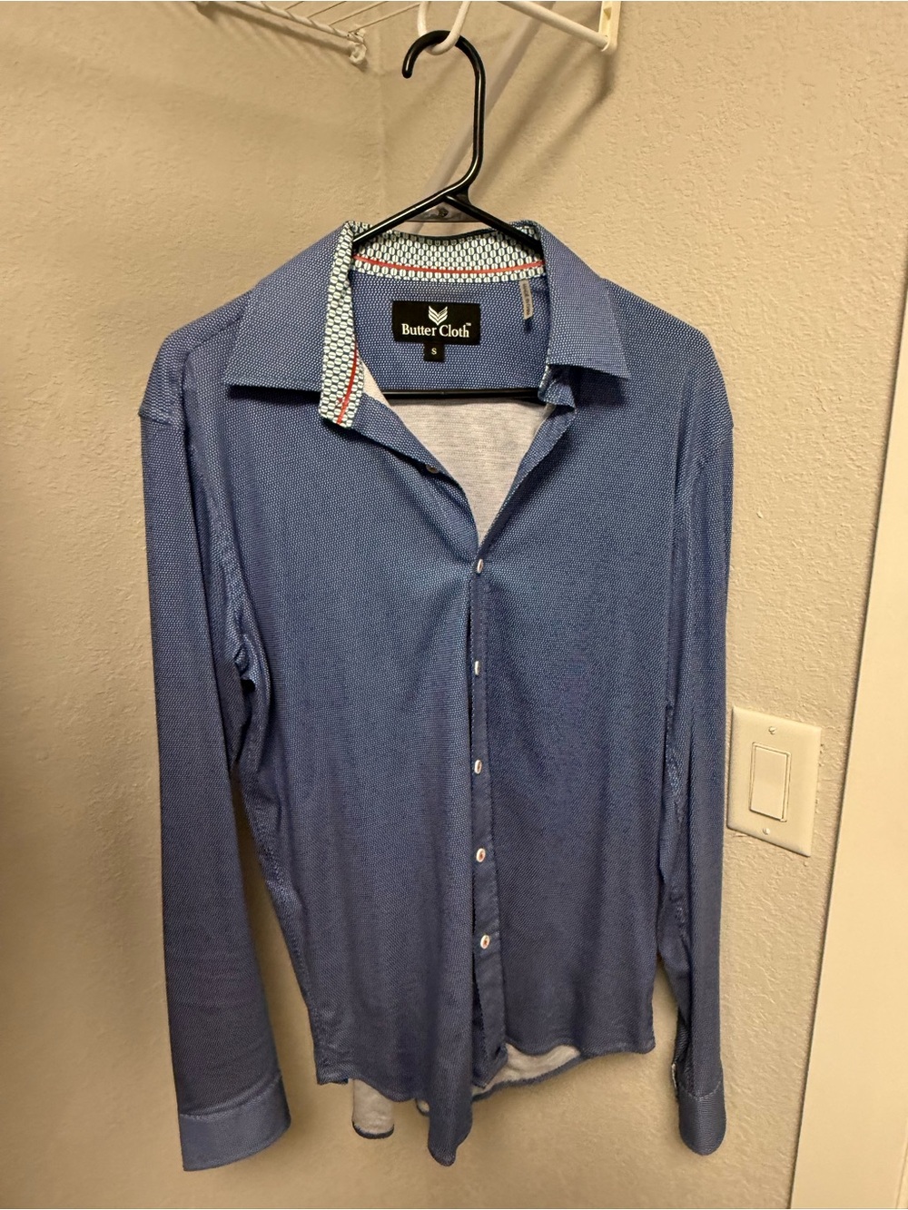 Butter Cloth Men's Long-Sleeve Slim Fit Blue Dress Shirt- Small